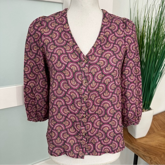 Marine Layer Printed Colette Doublecloth Top Fan Block Print SZ XS NWOT READ - Picture 3 of 9